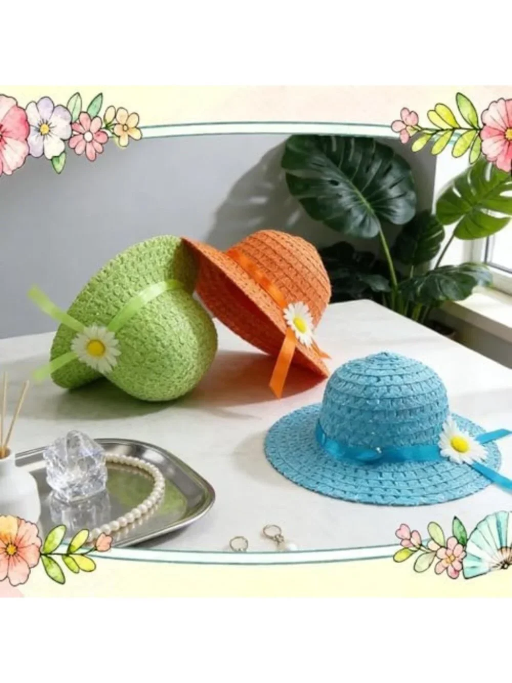 6 Sets Girls' Straw Sun Hat & Purse - Perfect for Tea Parties, Birthdays